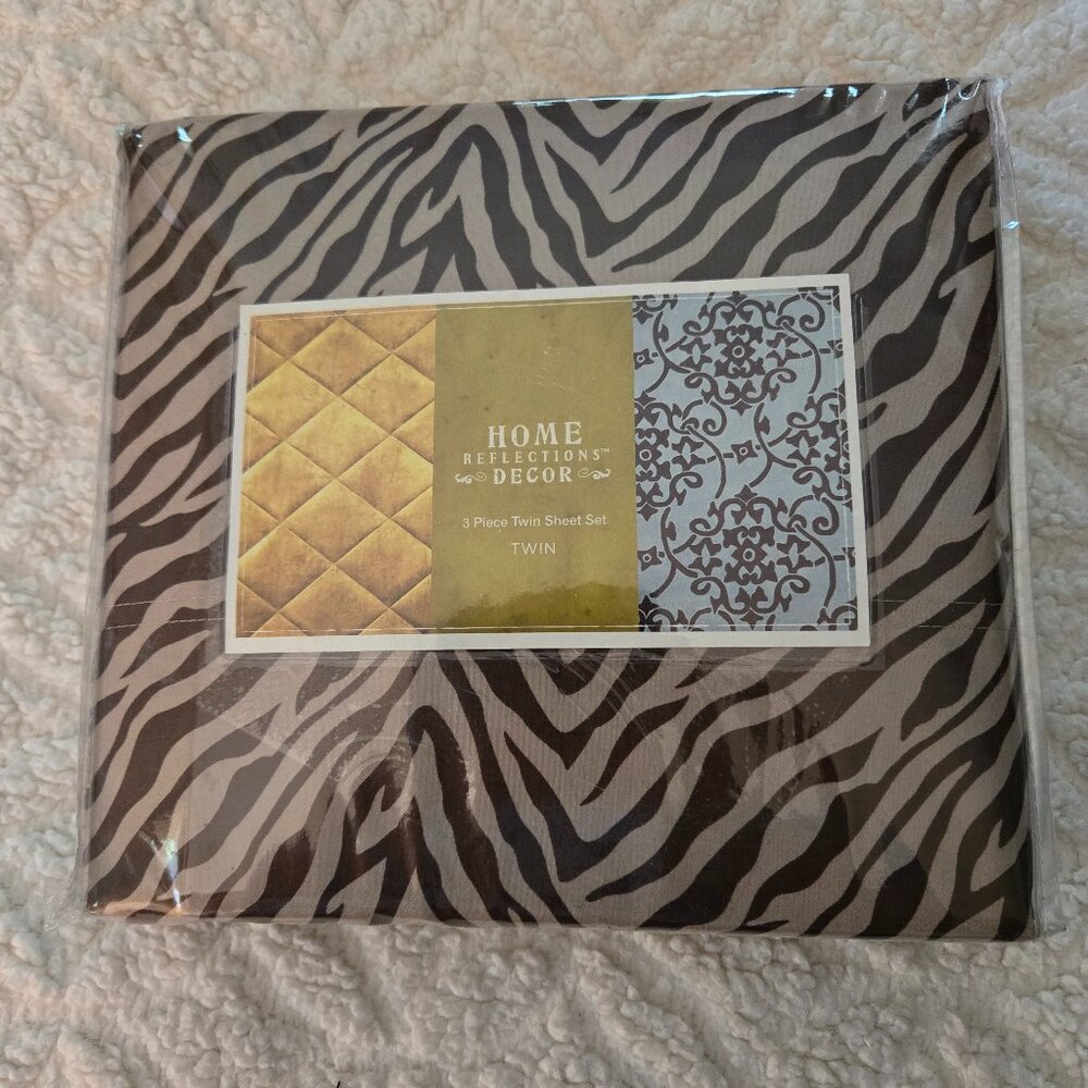 Twin Sheet Set Zebra Print QVC Home Reflections New